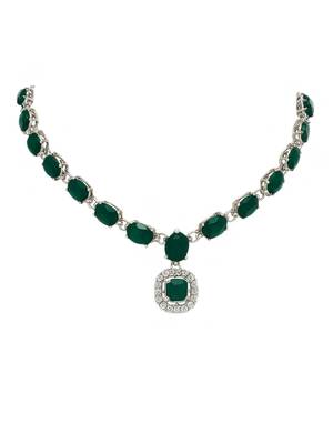 Silver plated traditional stone design necklace set with earrings & maang tika for women (ij399zg) 3