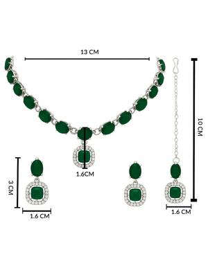 Silver plated traditional stone design necklace set with earrings & maang tika for women (ij399zg) 5