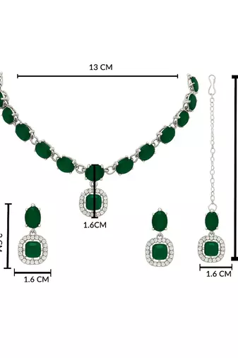 Silver plated traditional stone design necklace set with earrings & maang tika for women (ij399zg)