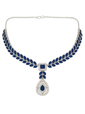 Silver plated elegant leaf motif necklace set with earrings & maang tika for women (ij402zmo) 3