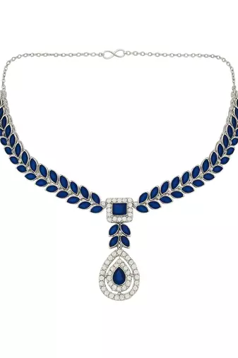 Silver plated elegant leaf motif necklace set with earrings & maang tika for women (ij402zmo)