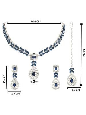 Silver plated elegant leaf motif necklace set with earrings & maang tika for women (ij402zmo) 5