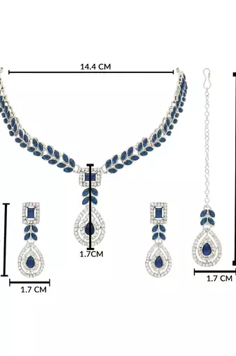 Silver plated elegant leaf motif necklace set with earrings & maang tika for women (ij402zmo)