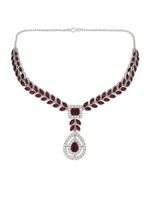 Silver plated elegant leaf motif necklace set with earrings & maang tika for women (ij402zwi) 3
