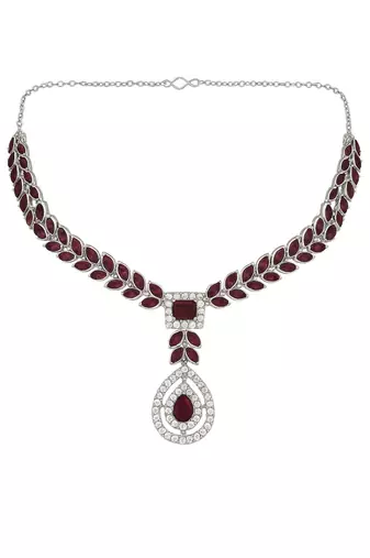 Silver plated elegant leaf motif necklace set with earrings & maang tika for women (ij402zwi)