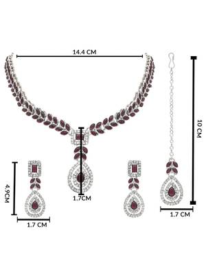 Silver plated elegant leaf motif necklace set with earrings & maang tika for women (ij402zwi) 5