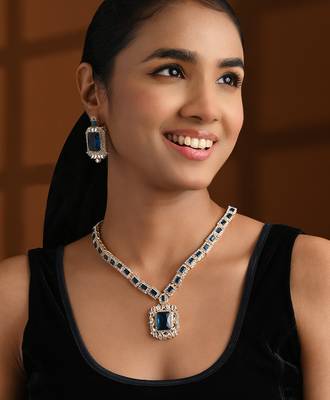 Gold plated classic square motif necklace set with earrings for women (ij404mo) 1