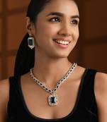 Gold plated classic square motif necklace set with earrings for women (ij404mo)