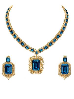 Gold plated classic square motif necklace set with earrings for women (ij404mo) 2