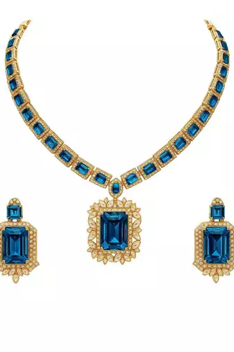 Gold plated classic square motif necklace set with earrings for women (ij404mo)