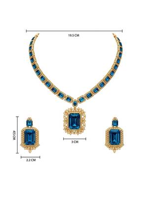 Gold plated classic square motif necklace set with earrings for women (ij404mo) 5