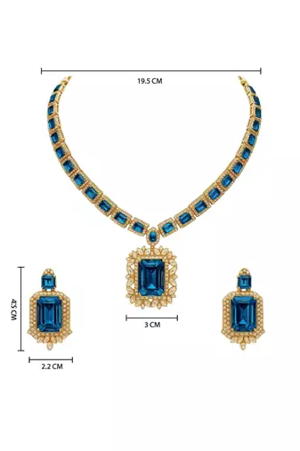 Gold plated classic square motif necklace set with earrings for women (ij404mo)
