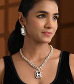 Gold plated classic square motif necklace set with earrings for women (ij404w)