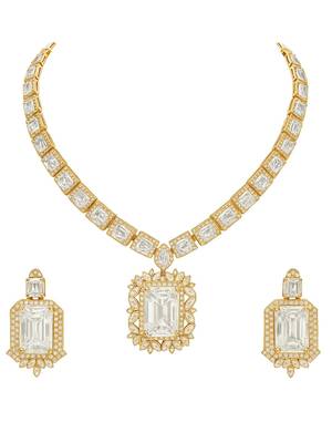 Gold plated classic square motif necklace set with earrings for women (ij404w) 2
