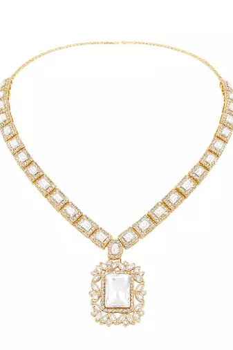 Gold plated classic square motif necklace set with earrings for women (ij404w)