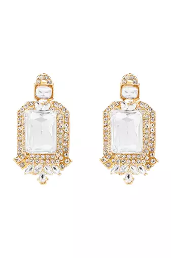Gold plated classic square motif necklace set with earrings for women (ij404w)