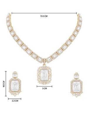 Gold plated classic square motif necklace set with earrings for women (ij404w) 5