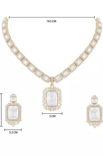 Gold plated classic square motif necklace set with earrings for women (ij404w)