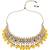 Gold plated traditional floral kundan pearl choker necklace jewelry earrings & maang tikka set for women (yellow)