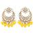 Gold plated traditional floral kundan pearl choker necklace jewelry earrings & maang tikka set for women (yellow)