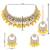 Gold plated traditional floral kundan pearl choker necklace jewelry earrings & maang tikka set for women (yellow)