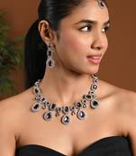 Silver traditional kundan & stone choker necklace jewellery with earrings & maang tikka set for women