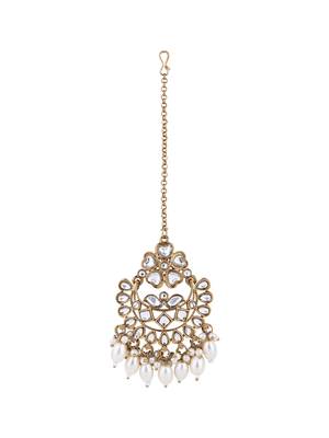 Gold plated traditional kundan & pearl drop choker necklace jewellery & dangle earrings set for women (k7289w) 4