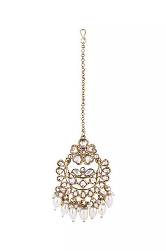 Gold plated traditional kundan & pearl drop choker necklace jewellery & dangle earrings set for women (k7289w)