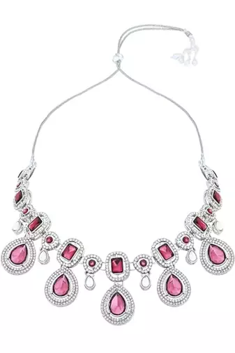 Silver traditional kundan & stone choker necklace jewellery with earrings & maang tikka set for women