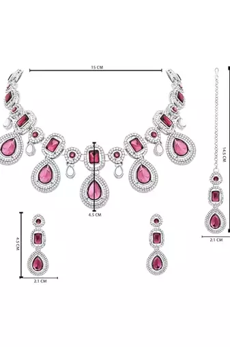 Silver traditional kundan & stone choker necklace jewellery with earrings & maang tikka set for women