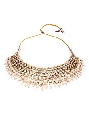 Gold plated traditional kundan pearl choker necklace with earrings & maang tikka for women (k7307w) 3