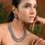 Silver plated stylish design crystal diamond oval shape necklace with earrings & maang tikka jewellery set for women