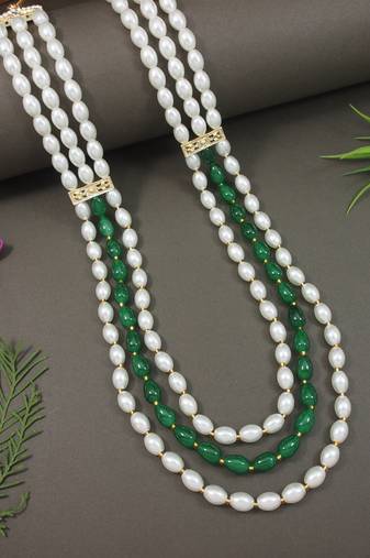 3 layered traditional gold plated dulha moti mala with beaded maharaja haar/groom necklace for men (mlp73g)