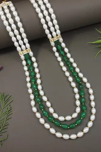 3 layered traditional gold plated dulha moti mala with beaded maharaja haar/groom necklace for men (mlp73g)