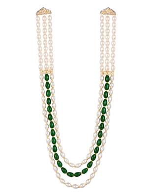 3 layered traditional gold plated dulha moti mala with beaded maharaja haar/groom necklace for men (mlp73g) 2