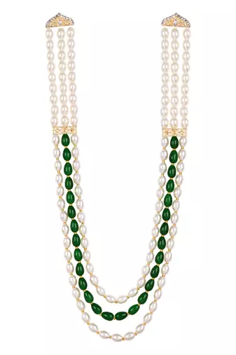3 layered traditional gold plated dulha moti mala with beaded maharaja haar/groom necklace for men (mlp73g)