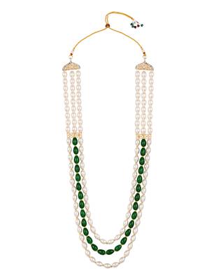 3 layered traditional gold plated dulha moti mala with beaded maharaja haar/groom necklace for men (mlp73g) 3