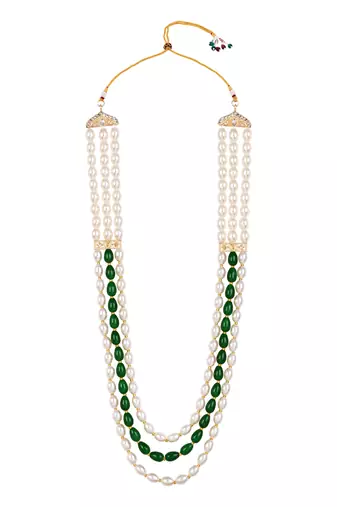 3 layered traditional gold plated dulha moti mala with beaded maharaja haar/groom necklace for men (mlp73g)