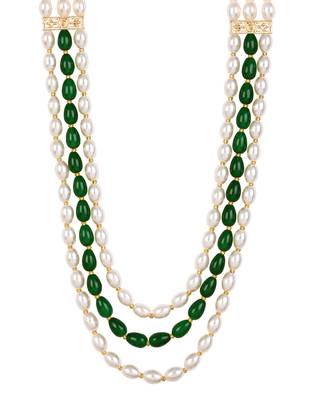 3 layered traditional gold plated dulha moti mala with beaded maharaja haar/groom necklace for men (mlp73g) 4