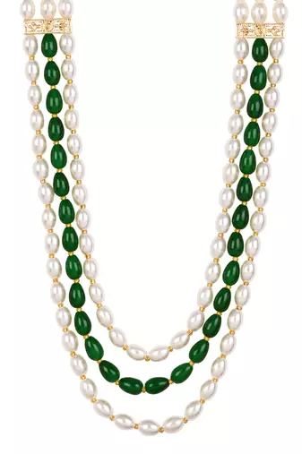 3 layered traditional gold plated dulha moti mala with beaded maharaja haar/groom necklace for men (mlp73g)