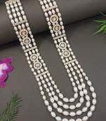 4 layered traditional gold plated dulha moti mala with beaded maharaja haar/groom necklace for men (white)