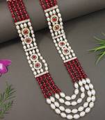 4 layered traditional gold plated dulha moti mala with beaded maharaja haar/groom necklace for men (maroon)