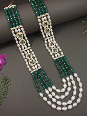 4 layered traditional gold plated dulha moti mala with beaded maharaja haar/groom necklace for men (mlp71g) 1