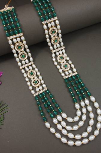 4 layered traditional gold plated dulha moti mala with beaded maharaja haar/groom necklace for men (mlp71g)