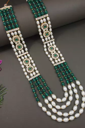 4 layered traditional gold plated dulha moti mala with beaded maharaja haar/groom necklace for men (mlp71g)