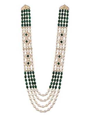 4 layered traditional gold plated dulha moti mala with beaded maharaja haar/groom necklace for men (mlp71g) 2