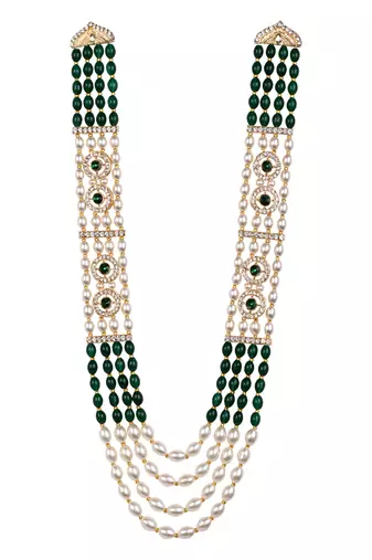 4 layered traditional gold plated dulha moti mala with beaded maharaja haar/groom necklace for men (mlp71g)