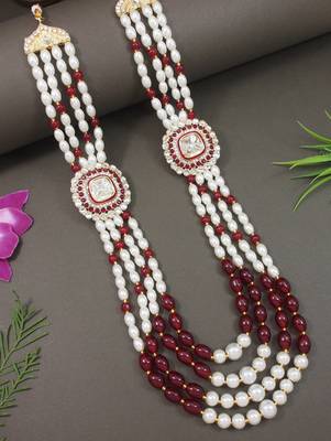 4 layered traditional gold plated dulha moti mala with beaded maharaja haar/groom necklace for men (mlp70m) 1