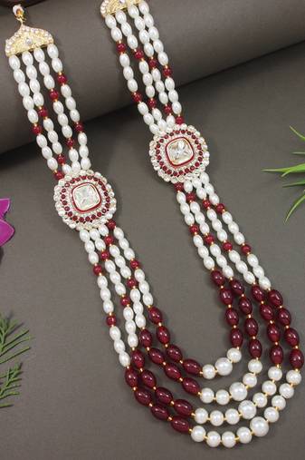 4 layered traditional gold plated dulha moti mala with beaded maharaja haar/groom necklace for men (mlp70m)