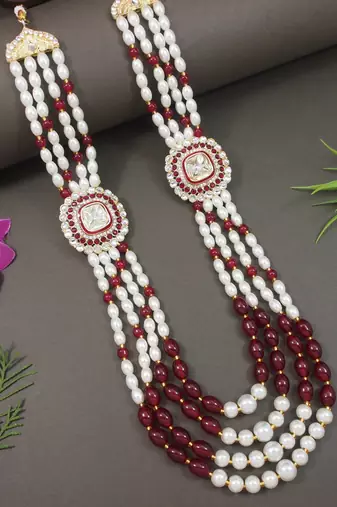 4 layered traditional gold plated dulha moti mala with beaded maharaja haar/groom necklace for men (mlp70m)